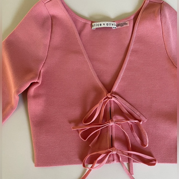Alice + Olivia Tie Front Pink Crop Top - Picture 5 of 8